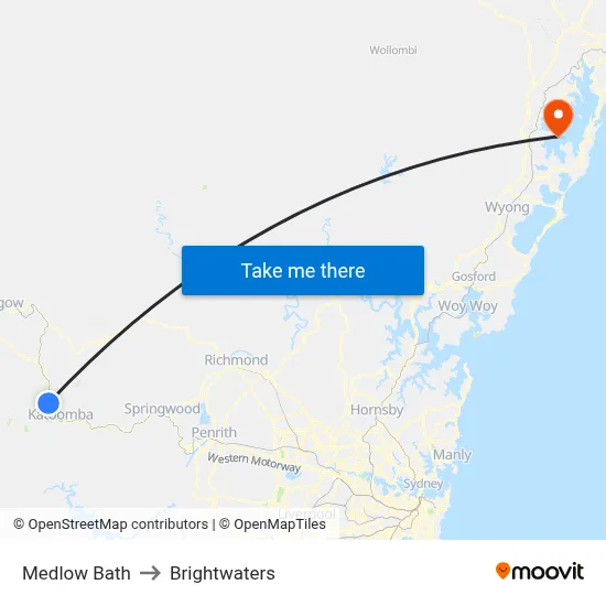 Medlow Bath to Brightwaters map