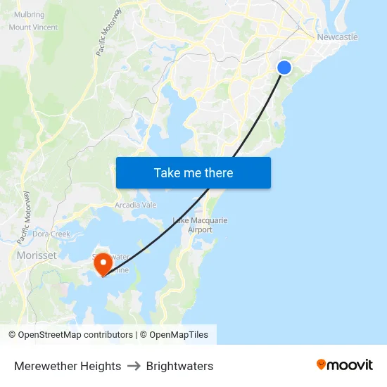 Merewether Heights to Brightwaters map