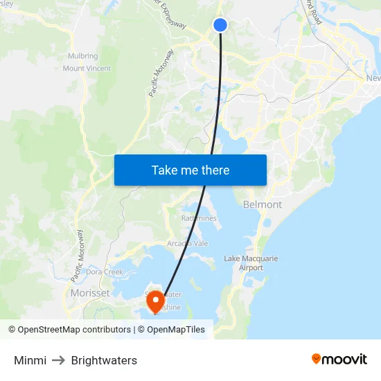 Minmi to Brightwaters map
