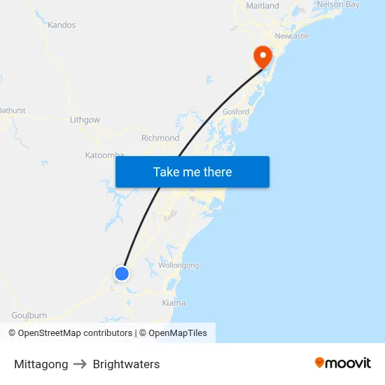 Mittagong to Brightwaters map