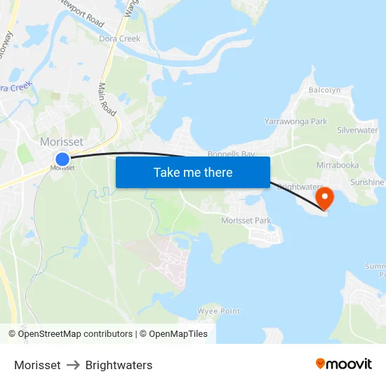 Morisset to Brightwaters map