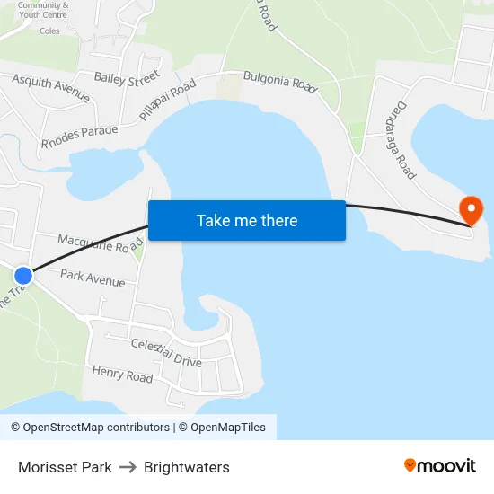 Morisset Park to Brightwaters map