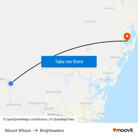 Mount Wilson to Brightwaters map