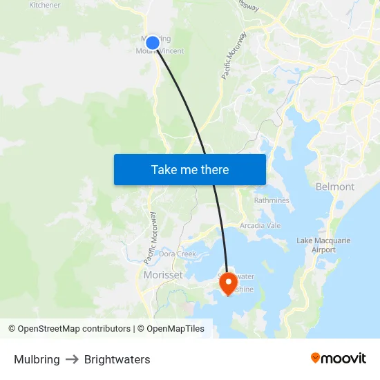 Mulbring to Brightwaters map