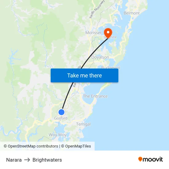 Narara to Brightwaters map