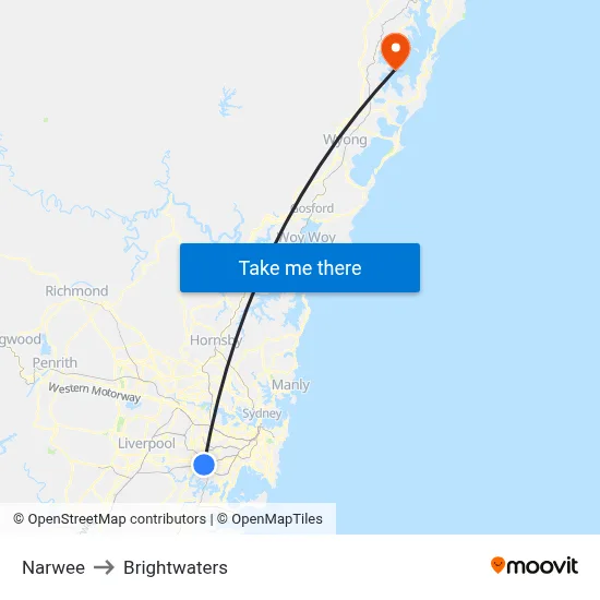Narwee to Brightwaters map