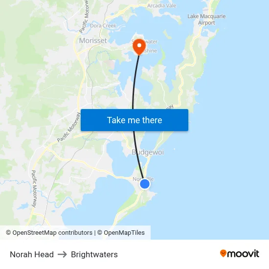 Norah Head to Brightwaters map
