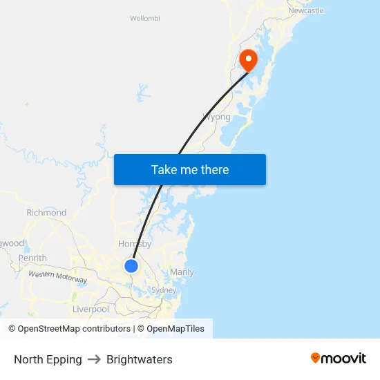 North Epping to Brightwaters map