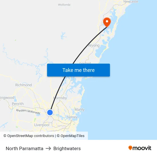North Parramatta to Brightwaters map