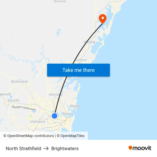 North Strathfield to Brightwaters map
