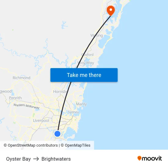 Oyster Bay to Brightwaters map