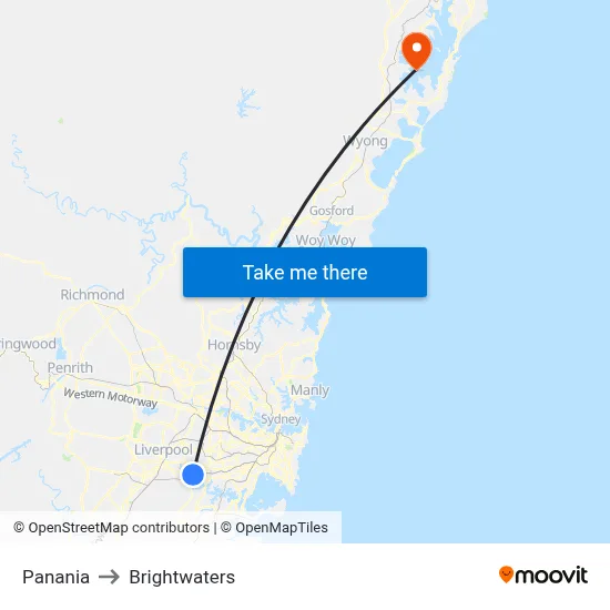 Panania to Brightwaters map