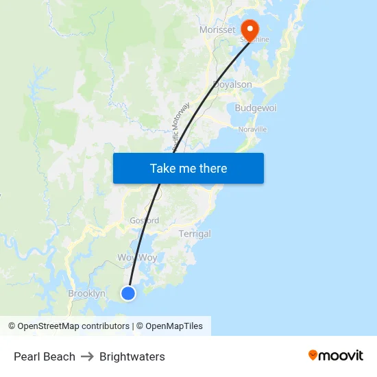 Pearl Beach to Brightwaters map