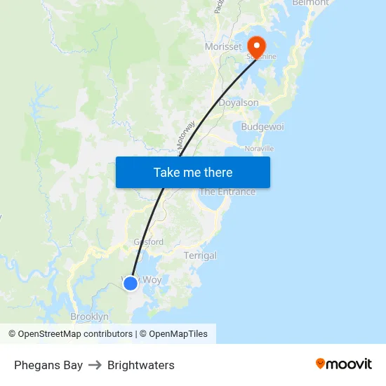 Phegans Bay to Brightwaters map