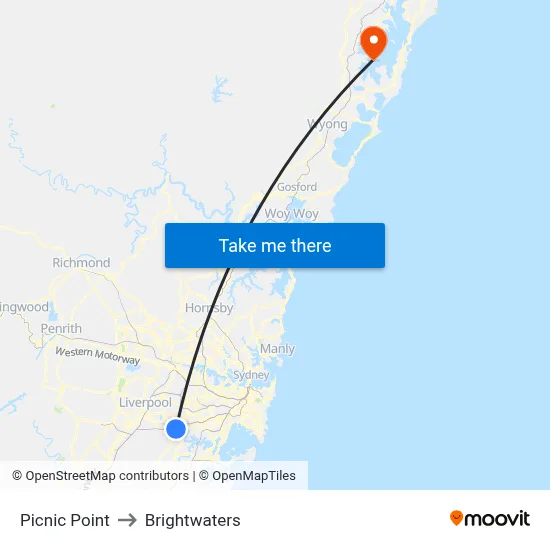 Picnic Point to Brightwaters map