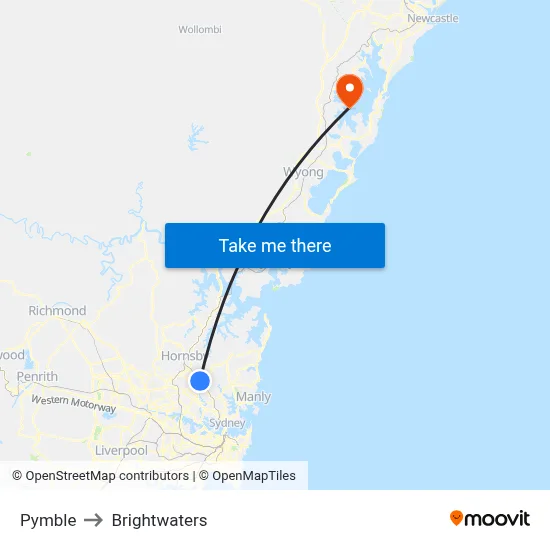 Pymble to Brightwaters map