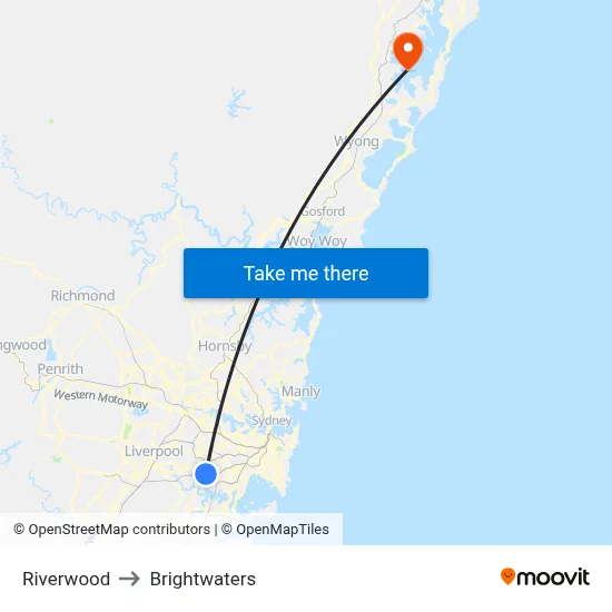 Riverwood to Brightwaters map