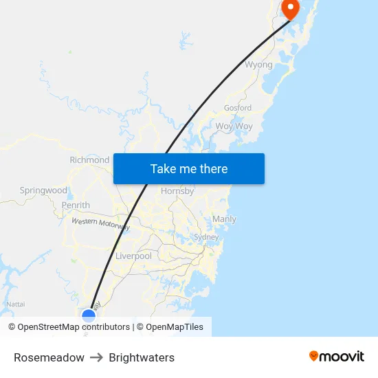 Rosemeadow to Brightwaters map