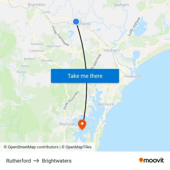 Rutherford to Brightwaters map