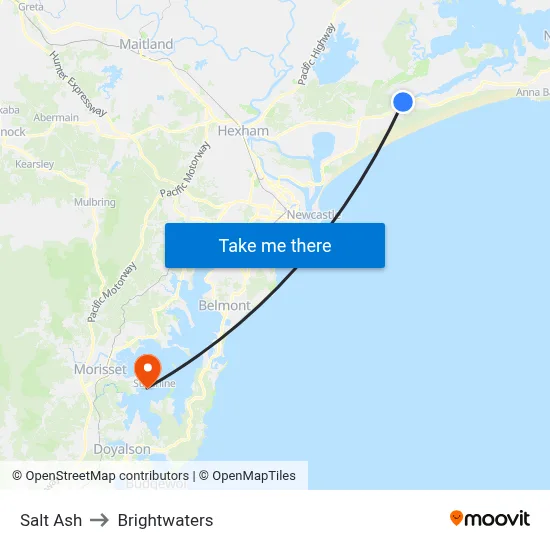 Salt Ash to Brightwaters map