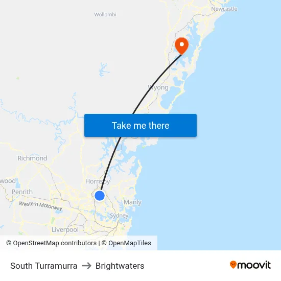 South Turramurra to Brightwaters map