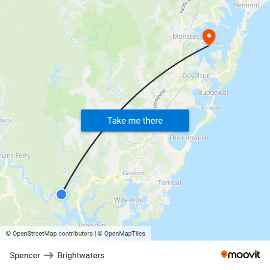 Spencer to Brightwaters map