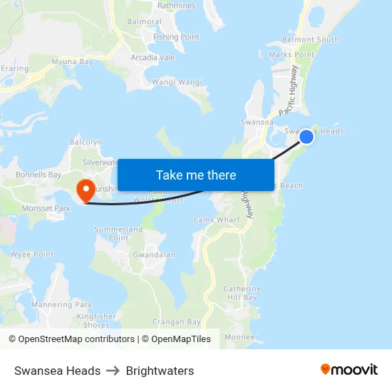 Swansea Heads to Brightwaters map