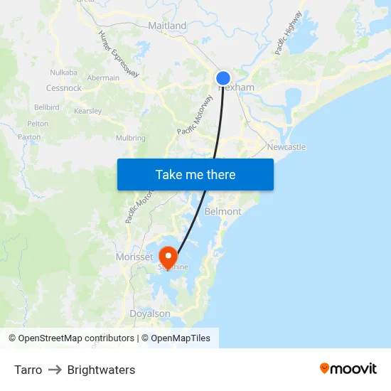 Tarro to Brightwaters map