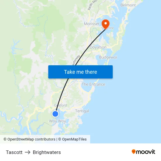 Tascott to Brightwaters map