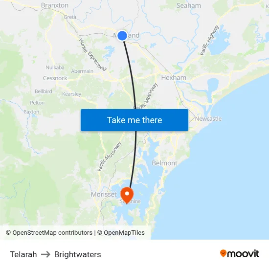 Telarah to Brightwaters map