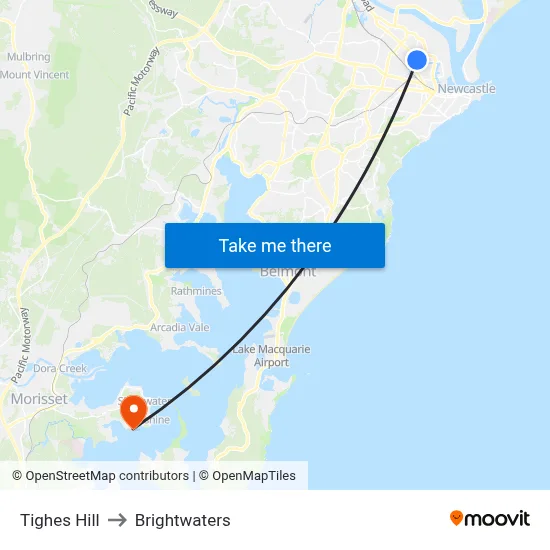 Tighes Hill to Brightwaters map