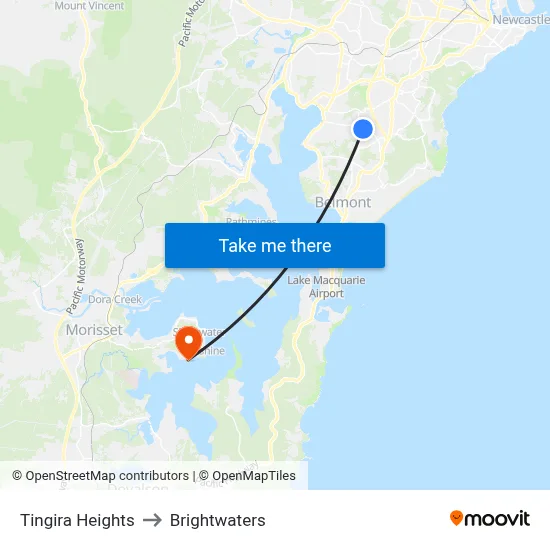 Tingira Heights to Brightwaters map