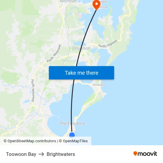 Toowoon Bay to Brightwaters map