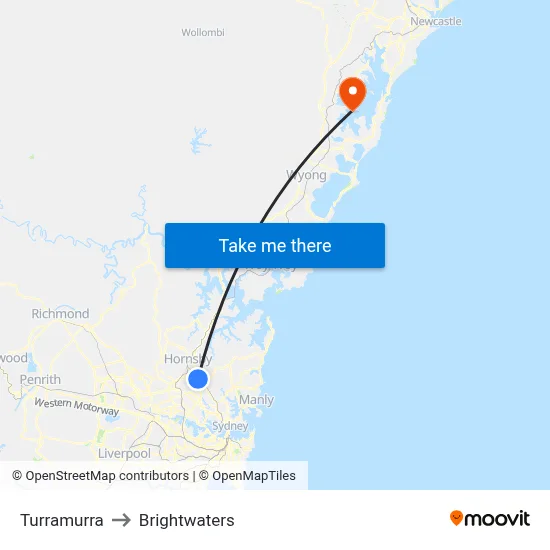 Turramurra to Brightwaters map