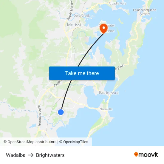 Wadalba to Brightwaters map