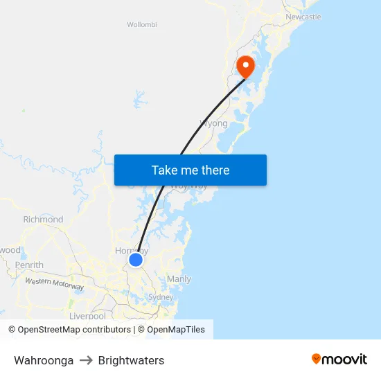 Wahroonga to Brightwaters map