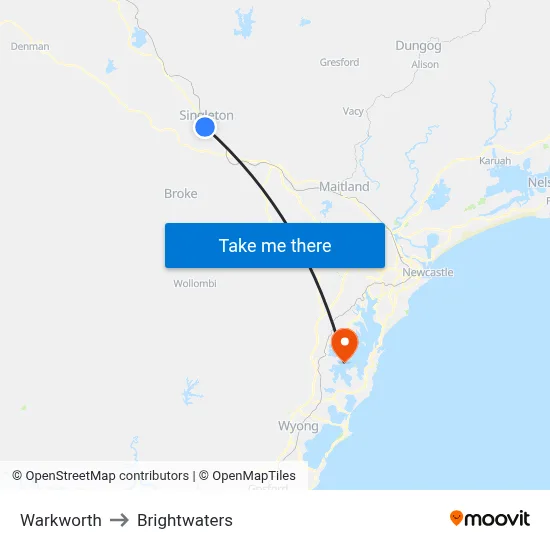 Warkworth to Brightwaters map