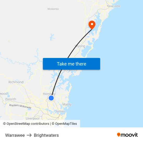 Warrawee to Brightwaters map