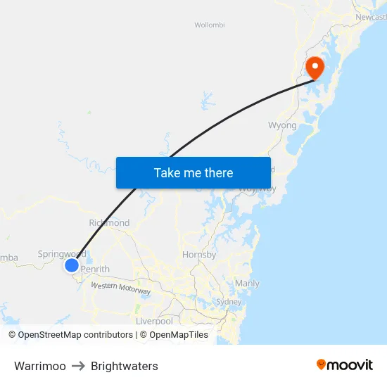 Warrimoo to Brightwaters map