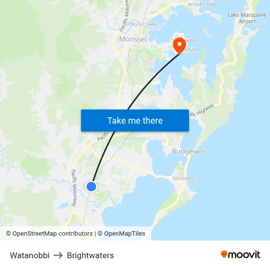 Watanobbi to Brightwaters map