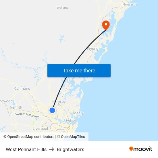 West Pennant Hills to Brightwaters map