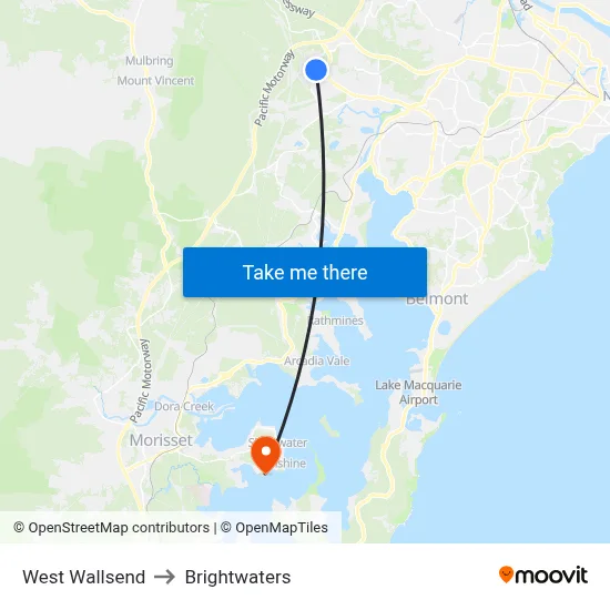 West Wallsend to Brightwaters map