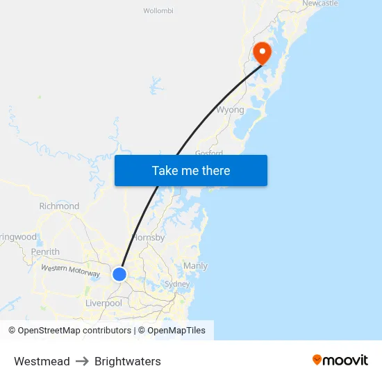 Westmead to Brightwaters map