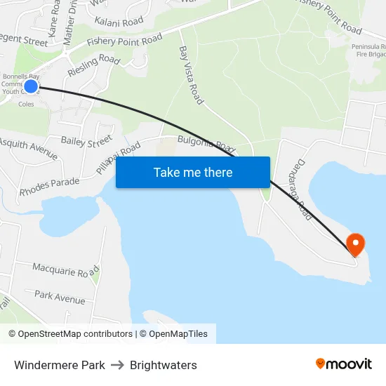 Windermere Park to Brightwaters map