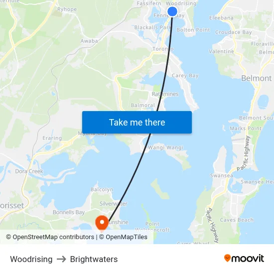 Woodrising to Brightwaters map