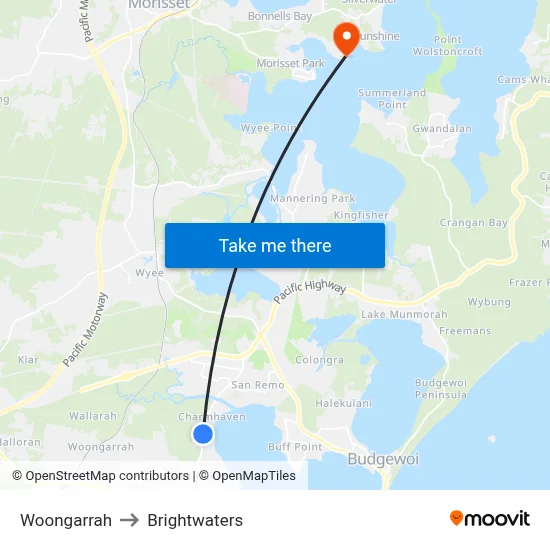 Woongarrah to Brightwaters map