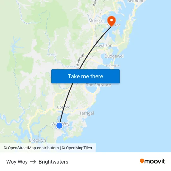 Woy Woy to Brightwaters map