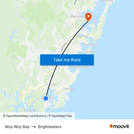 Woy Woy Bay to Brightwaters map