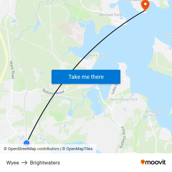 Wyee to Brightwaters map