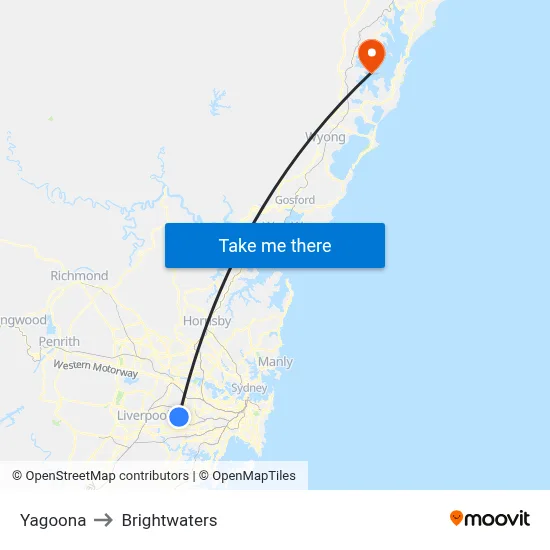 Yagoona to Brightwaters map